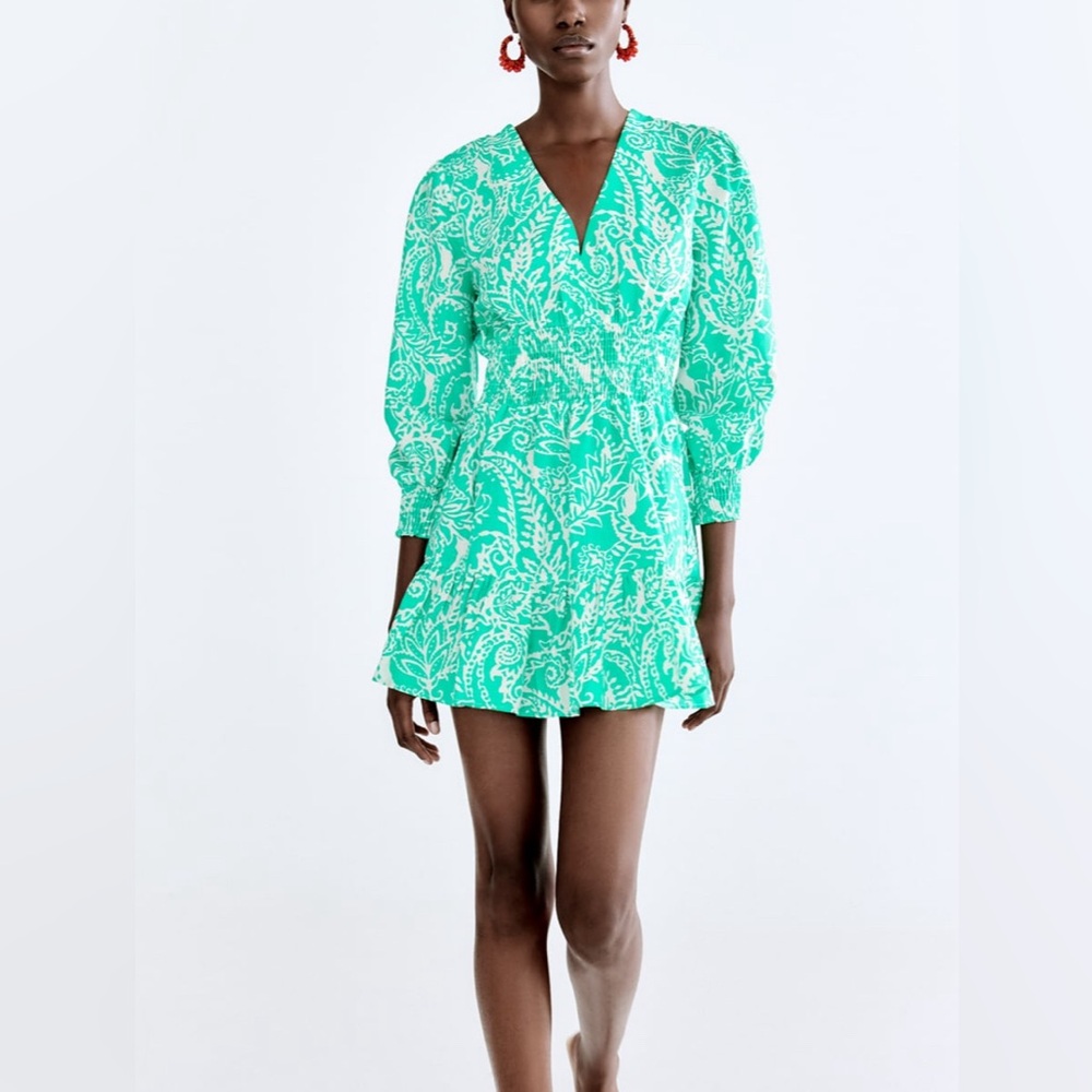 Zara Green and White Floral Dress